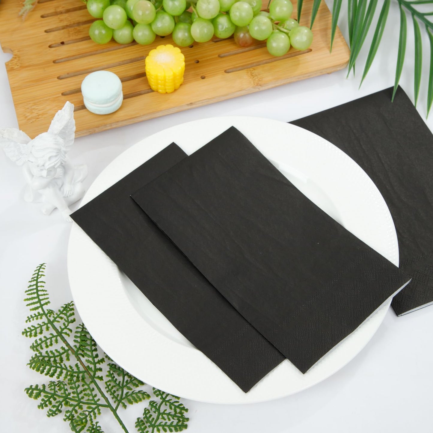 BUCLA 200-Count 3-Ply Disposable Black Napkins - Black Paper Napkins Premium Quality - Halloween Dinner Napkins Soft, Absorbent for Kitchen, Parties, Weddings, Halloween & Graduation