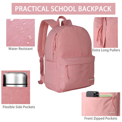 SUPACOOL Casual Laptop Backpack for Men and Women, Backpack for College, USB Charging Port, Lightweight Pack Back(Pink)