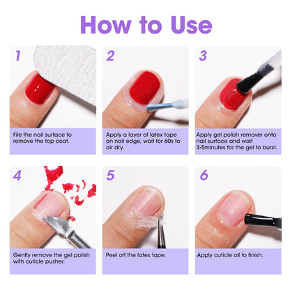 Gellen Gel Nail Polish Remover Kit, Gel Polish Remover for Nails with Liquid Latex Tape Cuticle Oil and Manicure Tools, Quick & Easy Gel Remover in 3-5 Minutes, No Soaking Or Wrapping