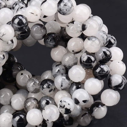100Pcs Natural Crystal Beads Stone Gemstone Round Loose Energy Healing Beads with Free Crystal Stretch Cord for Jewelry Making (Tourmaline Quartz, 8MM)