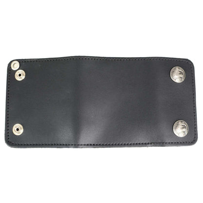 Milwaukee Leather MLW7821 Men's 4” Leather Biker Tri-Fold Wallet w/Buffalo Nickel Snaps Wallet w/Anti-Theft Stainless Steel Chain - One Size