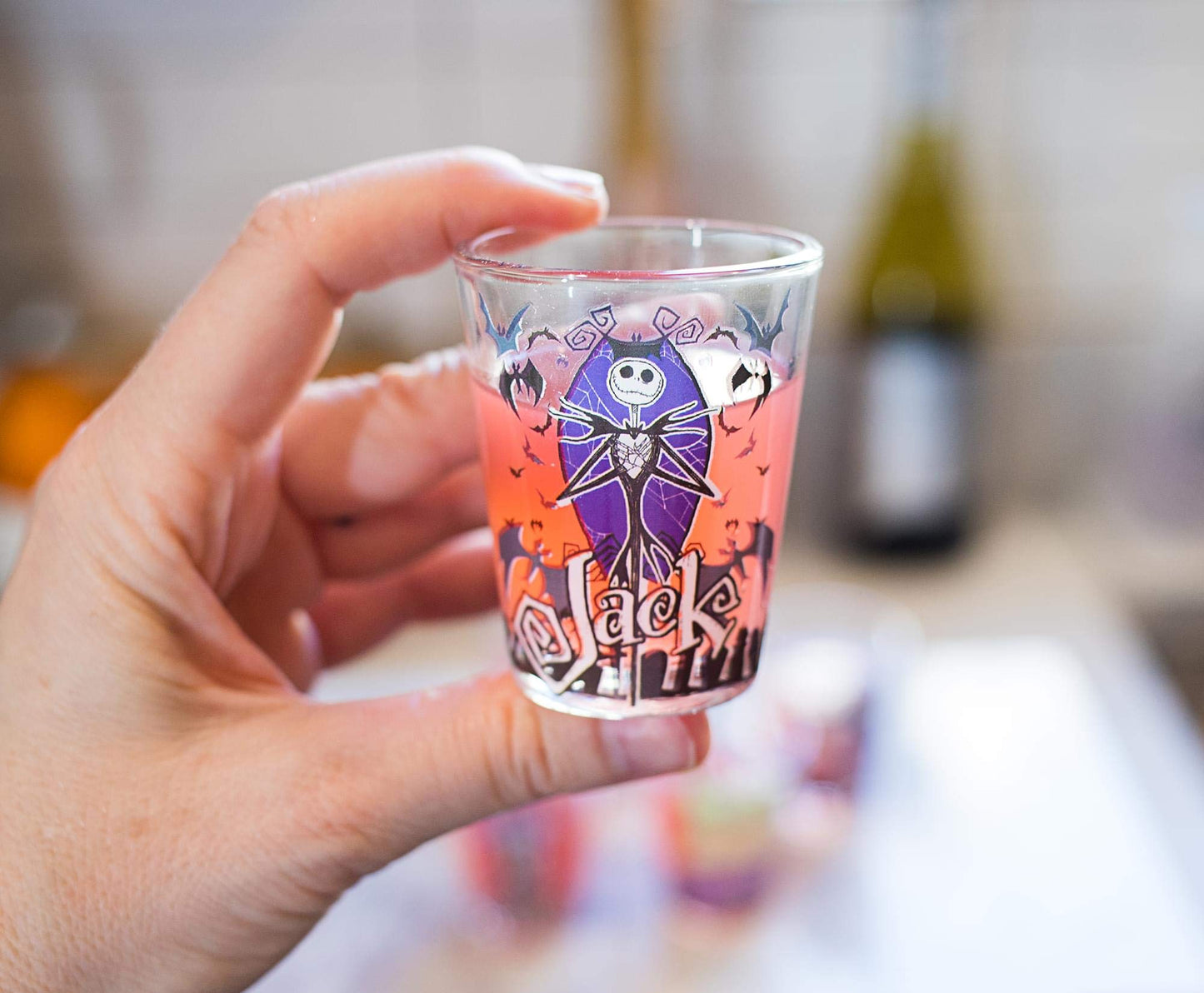 Silver Buffalo Disney Nightmare Before Christmas Featuring Jack Skellington, Sally, Oogie Boogie, and Zero 4 Pack Mini Glasses, 1.5 Ounces
