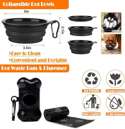 LOBEVE No Pull Dog Harness, Collar & Leash Set | Includes Dog Seat Belt, Collapsible Bowls & Poop Bag Dispenser. Ideal for Training, Walking, Hiking. Fits Small to Large Dogs(Black-M)