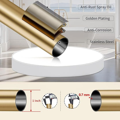 YNL Tension Shower Curtain Rod 34-96 Inches（2.8-8ft) Adjustable Spring Shower Rod No Drilling, Non-Slip, Never Rust, Stainless Steel, Suitable for Bathroom Window Kitchen, Gold