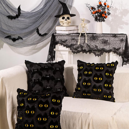 Heirloom Haven Halloween Cats Pillow Covers Set of 2,Black Cat Soft Plush Faux Fur Jacquard Couch Cushion Case Holiday Farmhouse for Sofa Home Decor 18 x 18 Inch