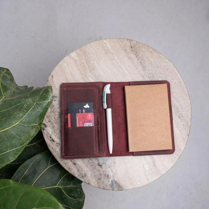 TORAKIP Leather Travel Journal Cover A6 – Refillable Notebook Cover with Pockets & Pen Holder, Handmade Genuine Leather Case for 4.1" x 5.8" Notebooks (Paper Not Included), Burgundy