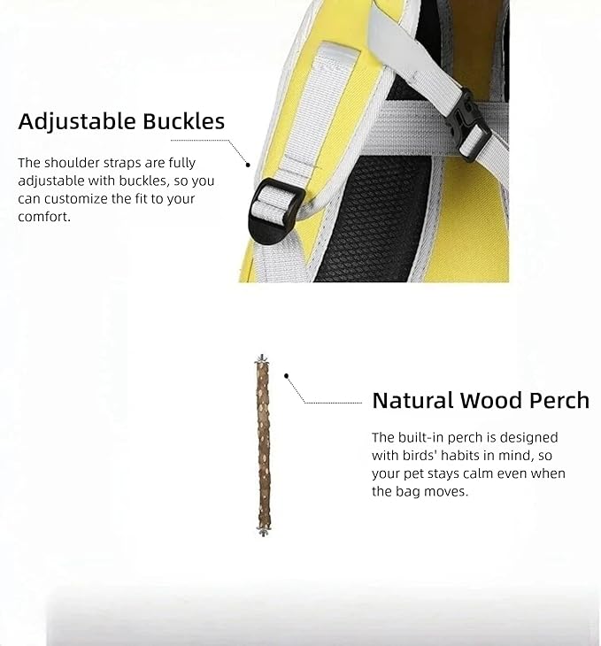 Bird Backpack, Lightweight and Breathable Outdoor Travel Backpack with 12 Breathable Holes, Wooden Pole, Adjustable Shoulder Strap for Birds and Pets (red)