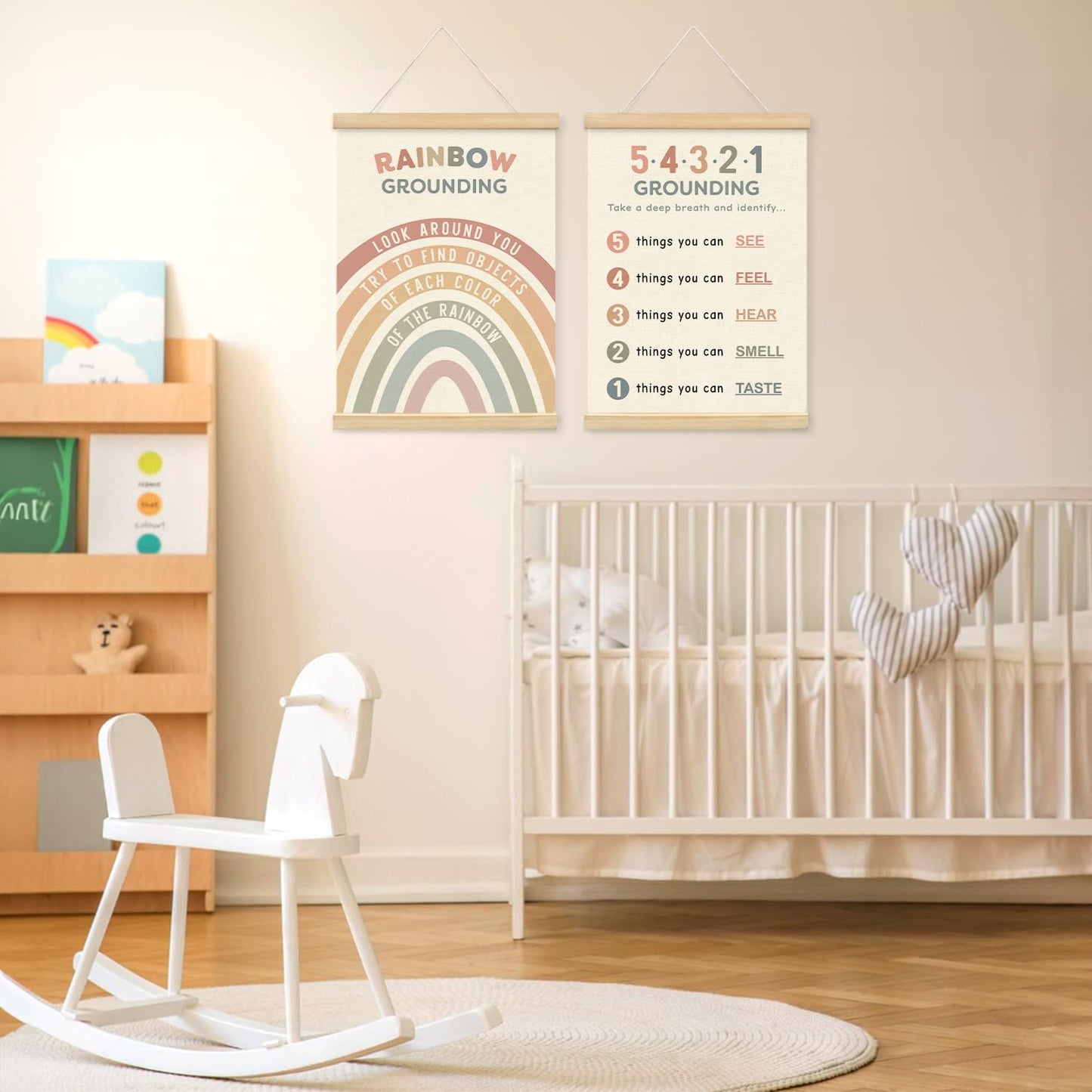 Lacama Calm Down Corner Supplies Wooden Poster Hanger for Homeschool Classroom Preschool Wall Art Decorations,Feelings Chart for Kids, Mental Health Posters, Educational Poster Chart Coping Skills