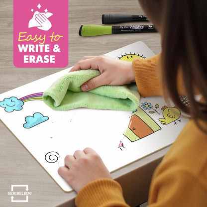 Scribbledo 12 Small White Board Dry Erase Boards Classroom Pack Mini White Boards 9"x12” Double Sided Personal Whiteboards for Students Teachers School Supplies Lapboards Mini Whiteboard Erasers Incl