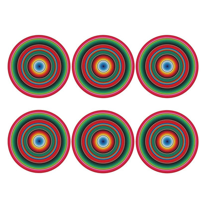 Mexican Blanket Serape Stripe sarapes Mexicano 6 Pcs Drink Coasters - Leather Coasters Set - Resistant Round Coaster Non-Slip Table Mat - Kitchen Bar Home Decor Housewarming Gift