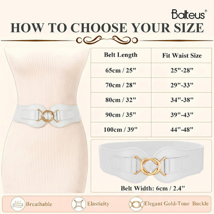 Womens Wide Waist Belt for Dresses High-Resilience Stretchy Woven Elastic Belt with Anti-Scratch Gold-Tone Interlocking Buckle for Office Date Modern Outfits