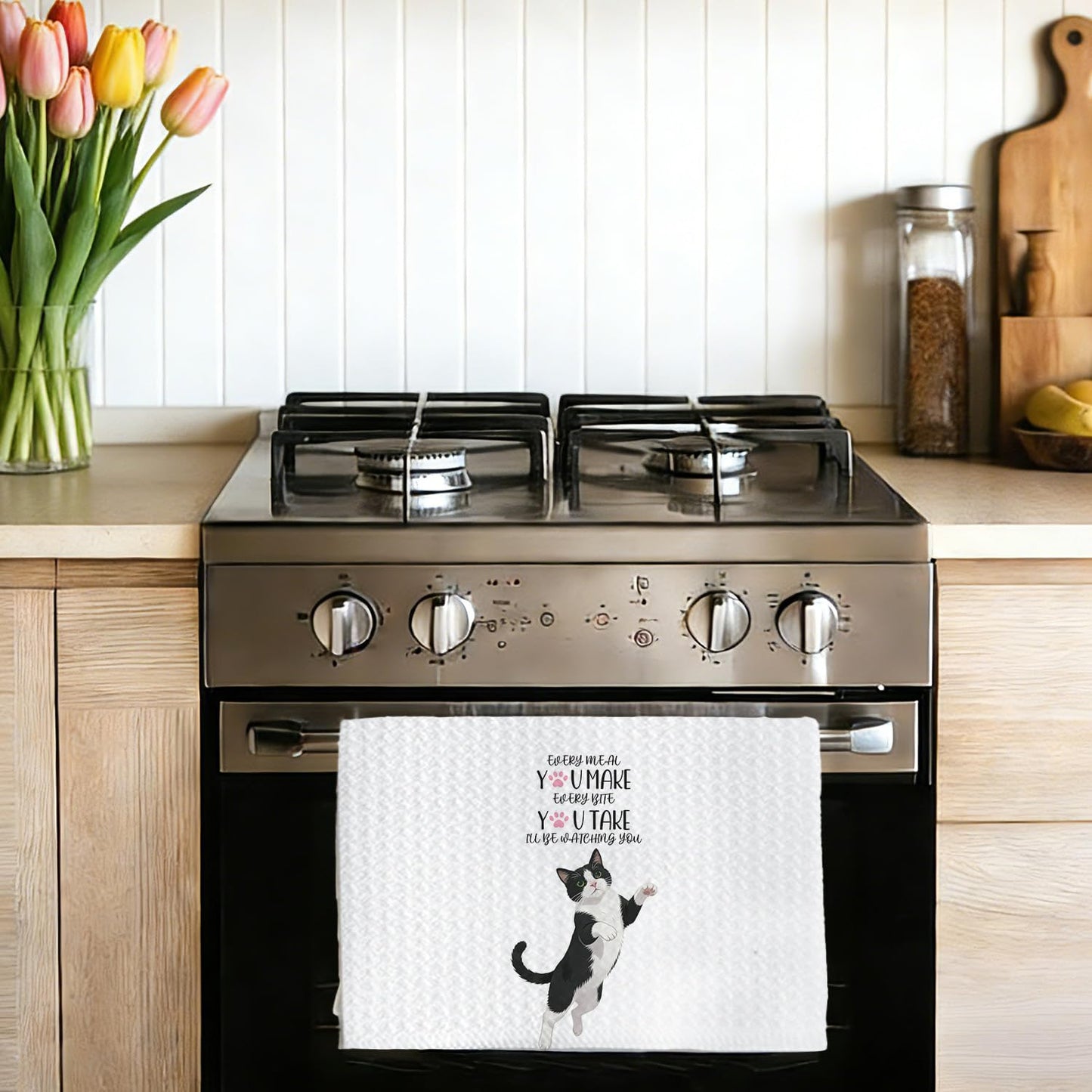 Chicimln Funny Tuxedo Cat Kitchen Towels, Tuxedo Cat Gifts Decorative Hand Towels, Gifts for Cats Lovers Dish Tea Towel Drying Cloth for Kitchen Decor,16x24 Inch,Set of 2
