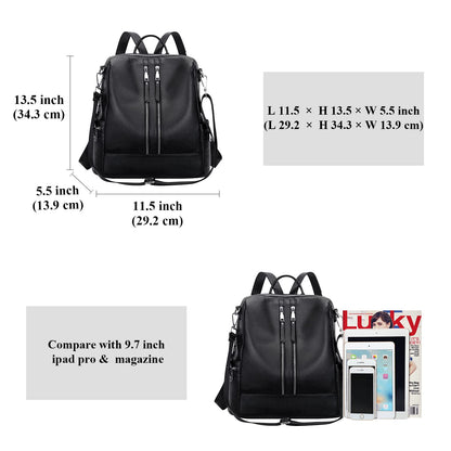 ALTOSY Genuine Leather Backpack Purse for Women Convertible Shoulder Bag Crossbody Bag Elegant Casual Daypacks (S77 Black)