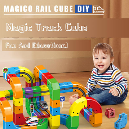 Magnetic Suction Rail Electric Train Set 3D Magic Flexible Race Track, 123 Pcs Race Car Track Block with Anti-Gravity, Educational Toy Boys Girls Birthday (123 PCS)