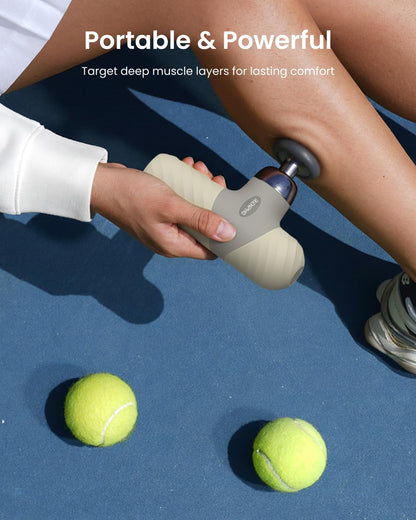 RENPHO Mini Thermal Massage Gun with Heat, Portable Deep Tissue Percussion Massager, Color Silicone Sleeves Travel Size with Carry Case, Grey