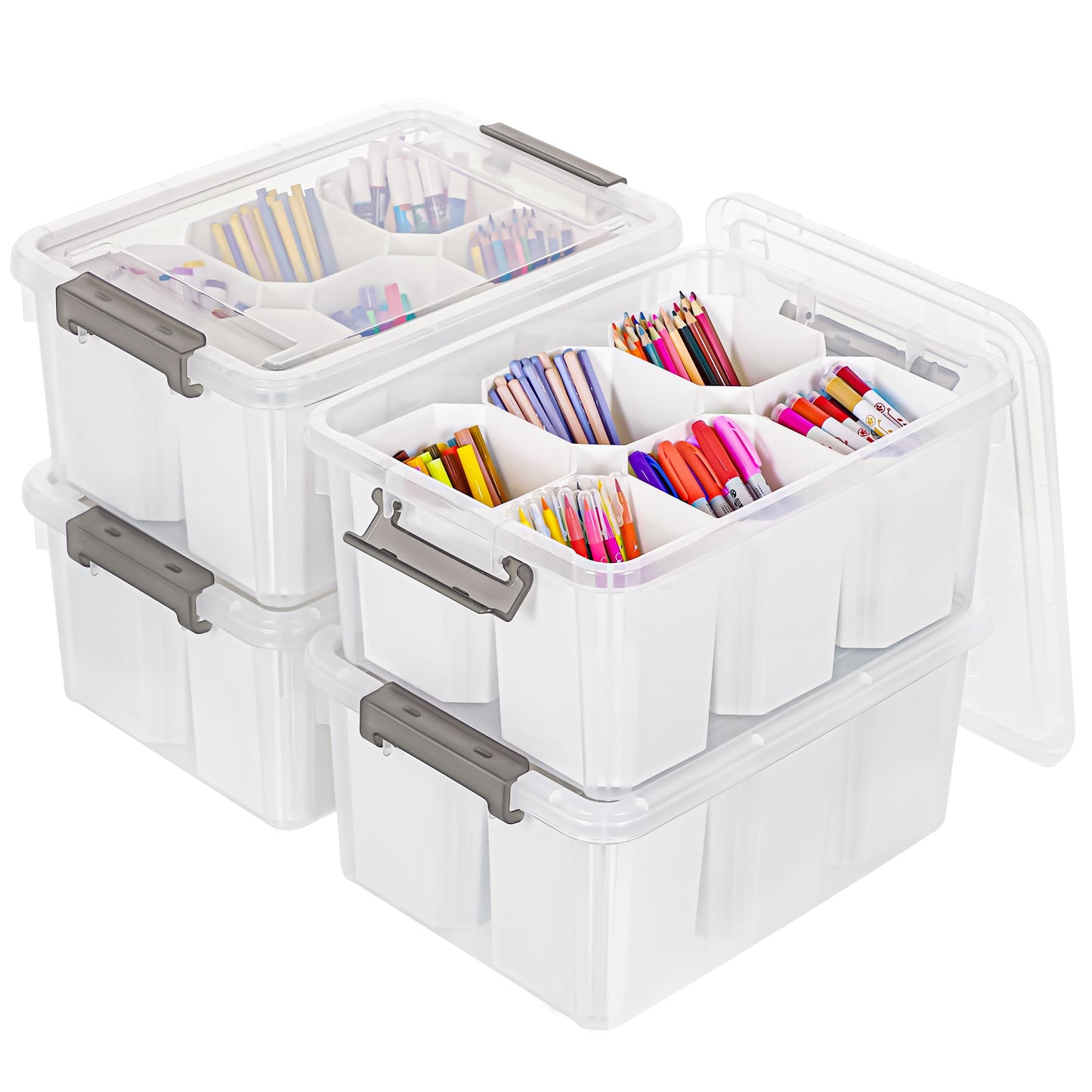 Citylife 17 QT Plastic Storage Bins Clear Storage Box with Lids Multipurpose Stackable Storage Containers for Organizing Tool, Craft, Crayon, 4 Packs