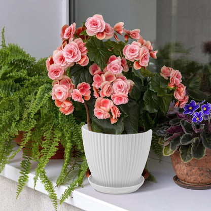 MUXINCAMP 7 Inch Large Plant Pots, 6 Pack Flower Pots with Drainage Hole and Tray Saucer Plastic Plant Pot for Outdoor Indoor House Plants and Flowers Herbs (White)