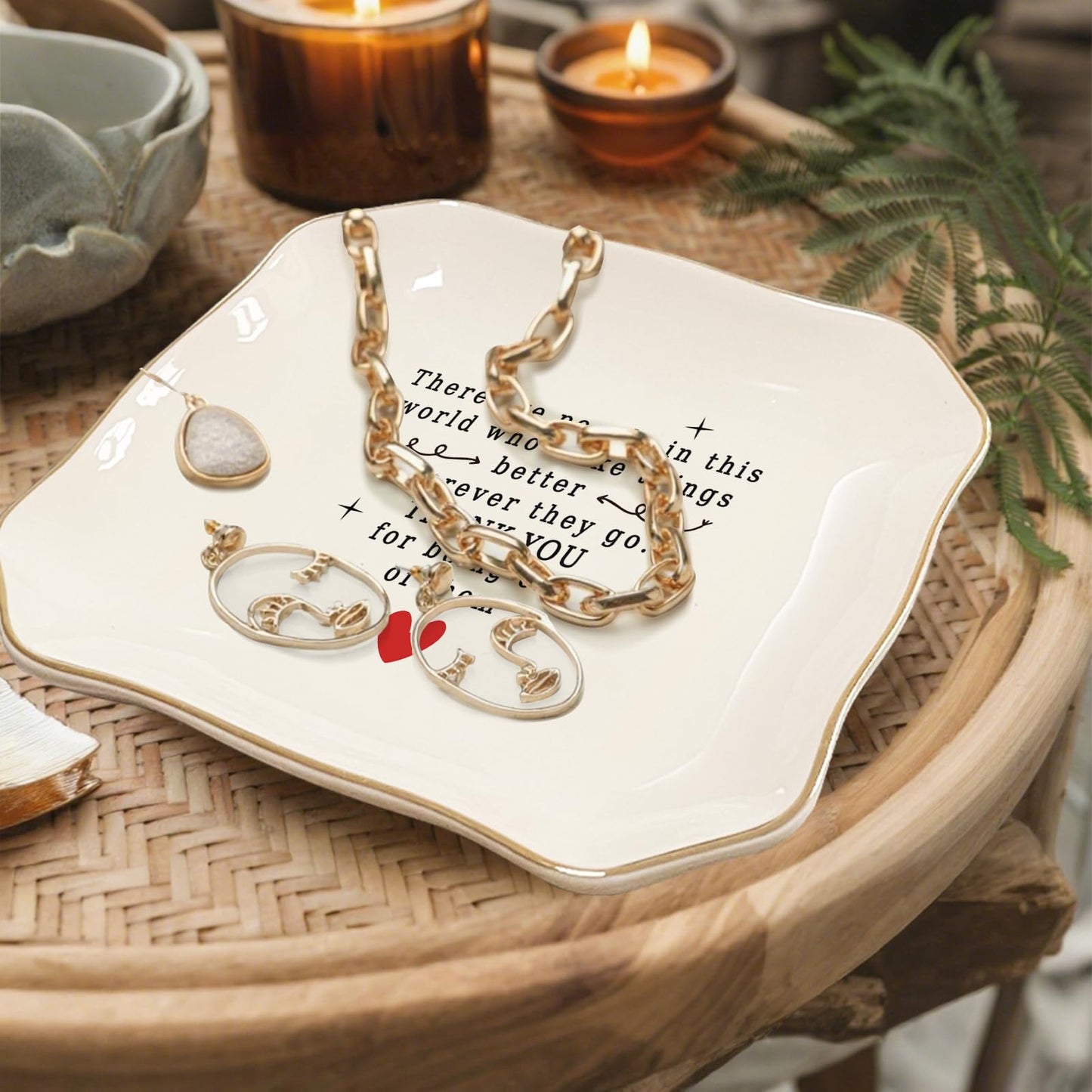 Inspirational Jewelry Dish Tray Gift – Ceramic Ring Holder with Thank You Message, Trinket Tray for Women, Appreciation Gift for Friends, Coworkers, Teachers, Home Decor