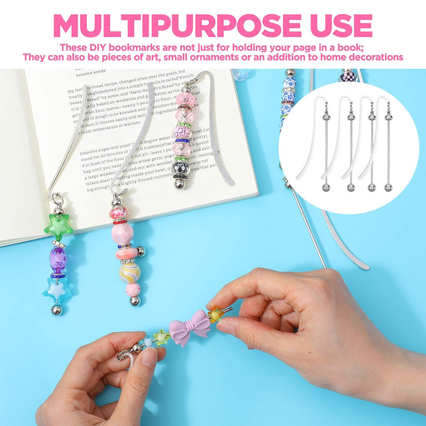 Beadable Bookmarks 20pcs Beaded Bookmark DIY Metal Blank Bar Bulk for Beads Craft Jewelry Pendant Charm Gift Modern Beaded for DIY Making Craft Book Lover Student Teacher Office Supply Beading Mark