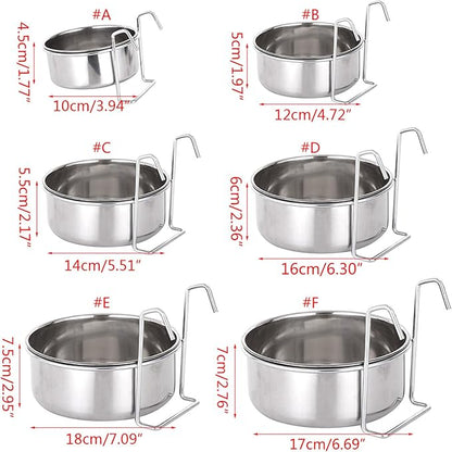 Youngy Dog Kennel Bowl Stainless Steel Hanging Food Water Bowl Crate Cup Pet Cage Bowls with Hanger for Bird Small Animals Stainless Steel Bowls Hanging
