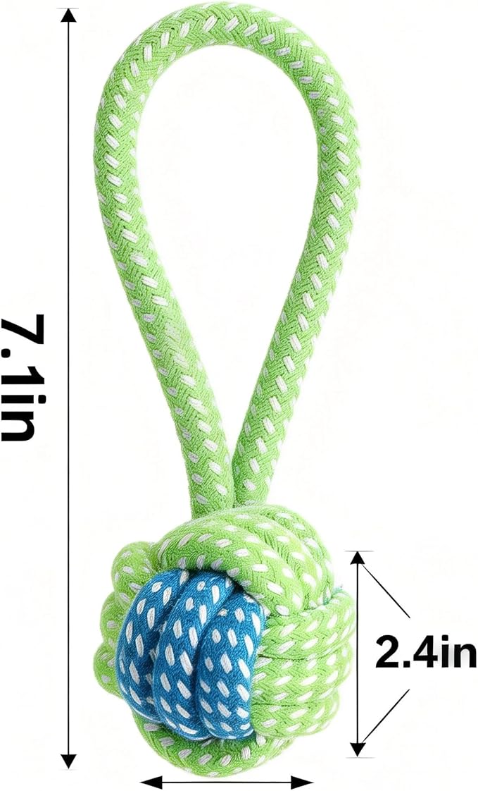 Natural Rope Knot Dog Chew Toy, Green and Blue, Durable Dental Toy for Small to Medium Breeds