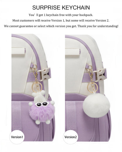 LOVEVOOK School Backpack for Teen Girls, Bookbag for 8-16 Student, Middle High College Back to School Cute Kids Backpack, 15.6 Inch, Purple-beige