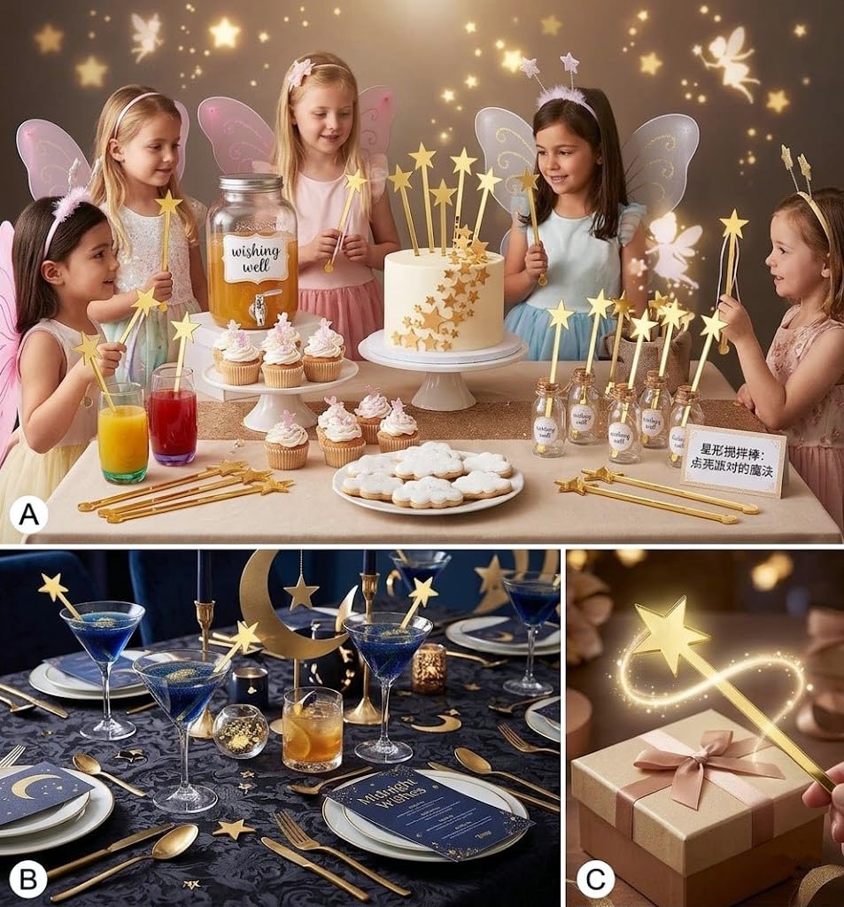 20PCS Star Drink Stirrers, Acrylic Cocktail Stirrers, Drink Stirrers, Laser Cut Wedding Decor Drink Stirrers Swizzle Sticks (Gold Mirror)