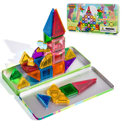 52PCS Mini Magnetic Tiles with Cute Animals, Travel Size Magnetic Construction Toys with Storage Box, Magnetic Blocks Building Toy for Kids Ages 4-8, Ideal Gift for Boys Girls Halloween Birthday