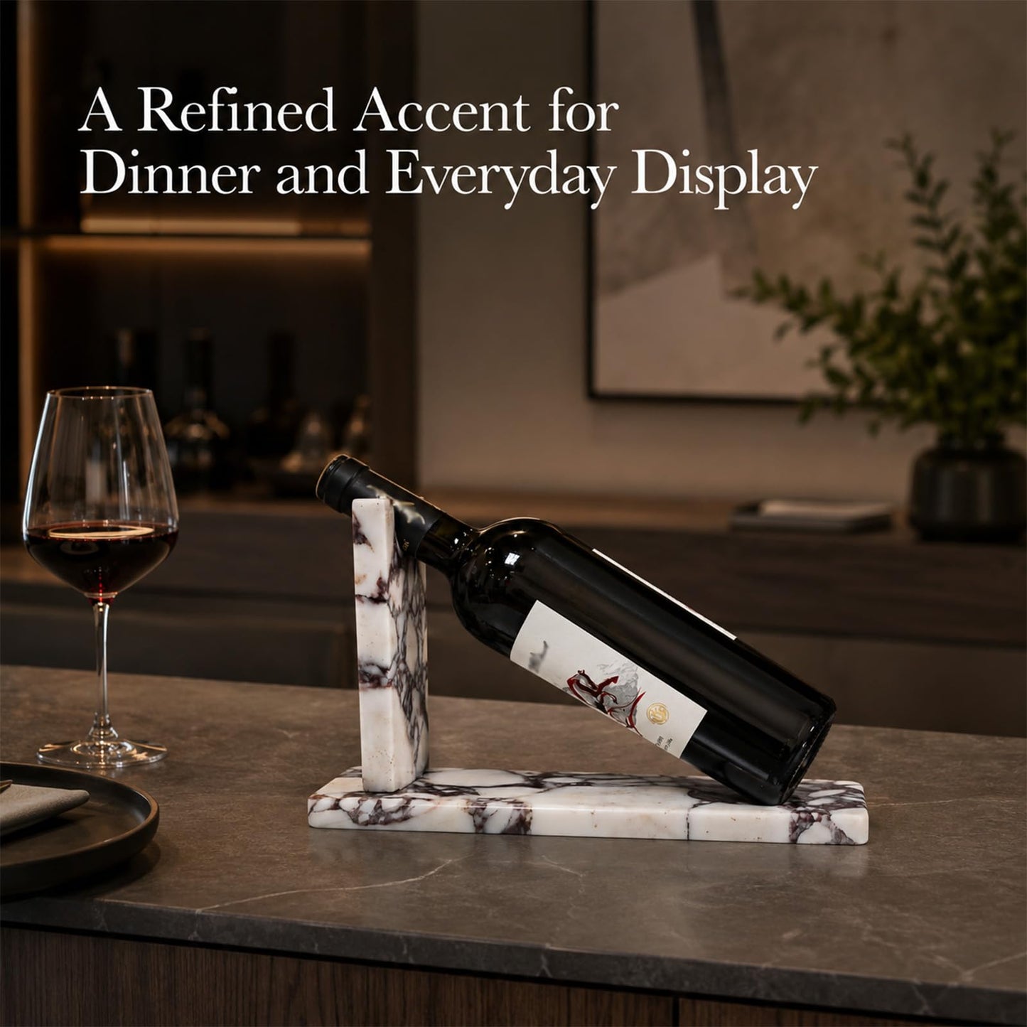Artisanal Abode Marble Wine Holder, Single Bottle Tabletop Rack