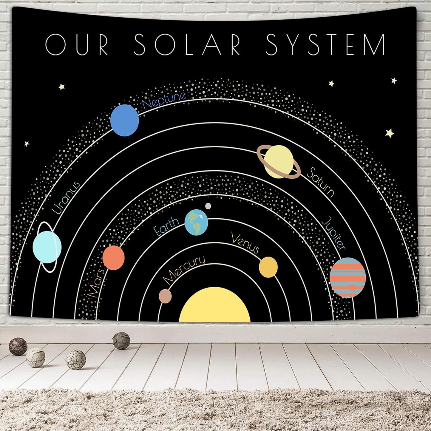 TOMOZ Solar System Tapestry, Galaxy Universe Planets Tapestries for Kids Boys, Educational Science Wall Tapestry for Classroom Bedroom Playroom Dorm Nursery Decor 80 x 60Inch