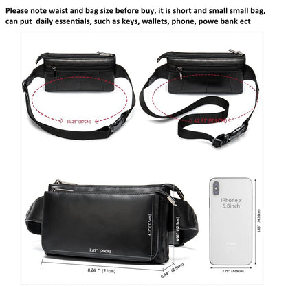 Niucunzh Small Leather Mens Fanny Packs for Women Lightweight Lambskin Leather Waist Bag Sport Men Crossbody Belt Purse Hip bags Hands-Free Bumbag Black