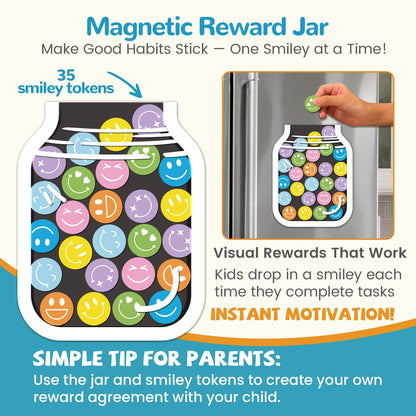 JJPRO Magnetic Bedtime/Morning/Daily Routine Chart for Kids with Reward Jar-Bedtime Checklist Toddler Reward Jar,Magnetic Chore Chart for Kids,Daily Routine Reward Chart -Outer Space
