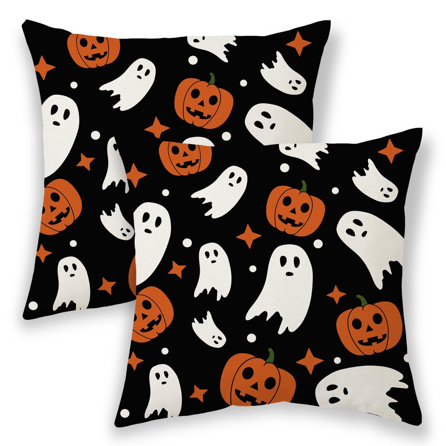 Halloween Pillow Covers 22x22, Cream Spooky Ghost Black Decorative Throw Pillows for Couch, Burnt Orange Pumpkin Decor Cushion Cover 2 Pcs Autumn Fall Outdoor Linen Pillowcase for Bed Car Safa