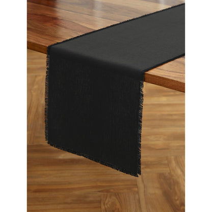 Solino Home Linen Black Table Runner 90 Inches Long - Fringe, 100% Pure Linen 14 x 90 Inch Table Runner for Fall, Autumn, Halloween, Thanksgiving, Christmas, Holiday