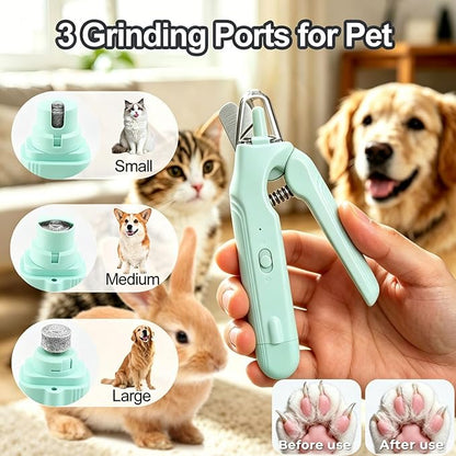 2-in-1 Dog Nail Grinder & Dog Nail Clippers Trimmers for Large Medium Small Dogs Cats Pets Claw Trimmer with LED Lights (Green)