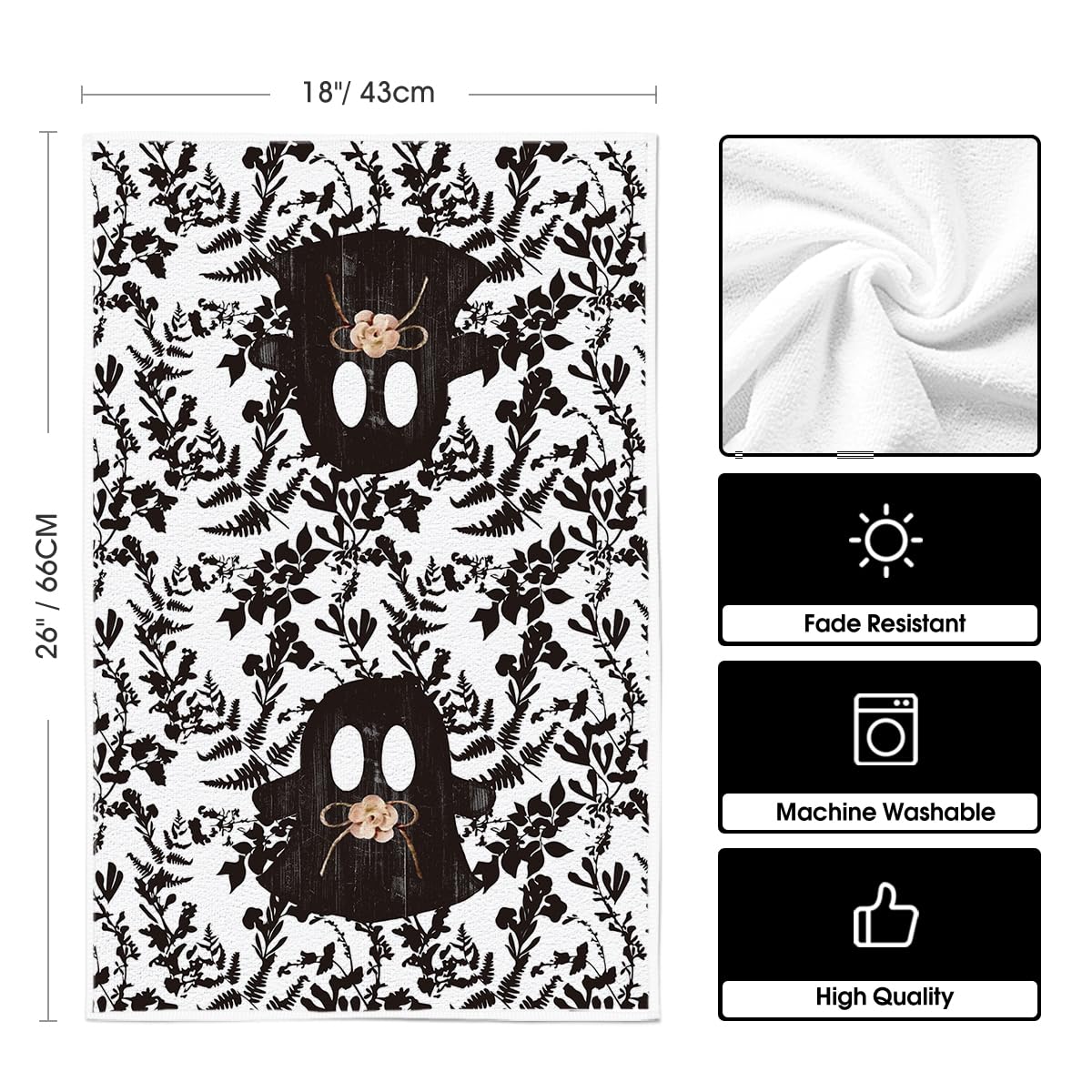 Artoid Mode Polka Dot Black Ghost Pumpkin Halloween Kitchen Towels Dish Towels, 18x26 Inch Farmhouse Flower Decoration Hand Towels Set of 4