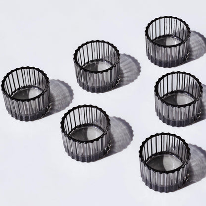 VOHO Classic Grey Tealight Candle Holder for Modern Home Decor, Set of 12 Tea Light Candle Holder Glass Ribbed Gifts for Thanksgiving Holiday, Small Votive Candle Holders for Birthday Themed Party