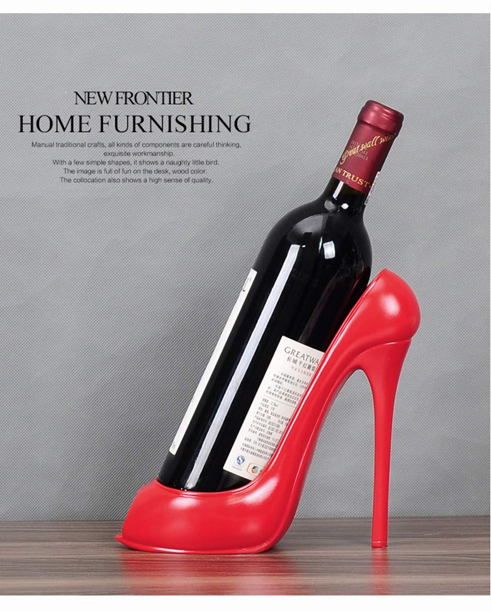 Fantasee High Heel Wine Bottle Holder Countertop Storage Stand for Wedding Party Home Decor (Red High Heel)