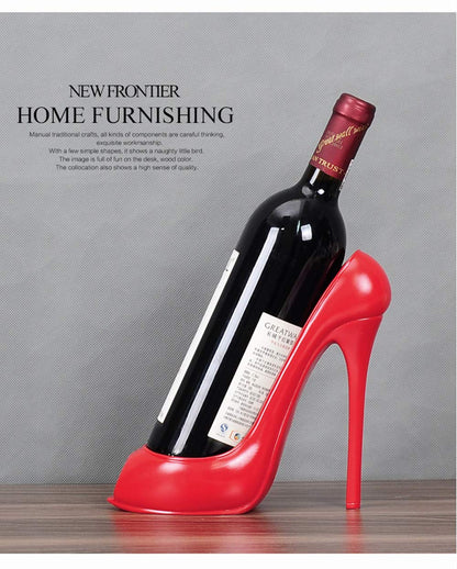 Fantasee High Heel Wine Bottle Holder Countertop Storage Stand for Wedding Party Home Decor (Red High Heel)