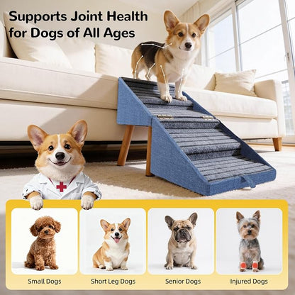 Dog ramp for Small Dogs, 2-in-1 Pet Steps & Ottoman - Foldable Dog ramp for Couch, Non-Slip Wooden Pet ramp for Puppy Senior Injured Dogs (Blue, XL(17.13H))