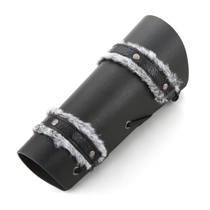 HZMAN Medieval Gauntlet Wristband Fur Leather Bracers for Men Cuff Armor Leather Viking Wrist Arm Guards for LARP Costume Bracer (Black)