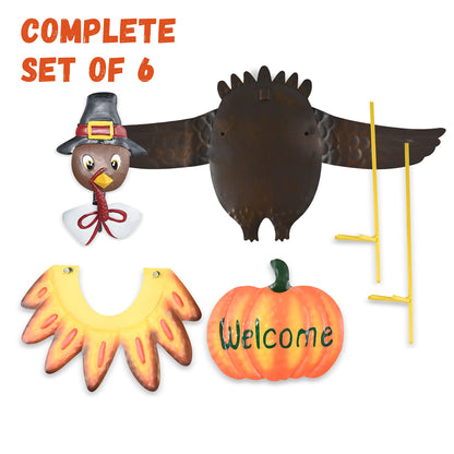 Ornativity Turkey Yard Stake Pumpkin Decoration - Metal Stand Outdoor Garden Front Yard Welcome Sign Thanksgiving Fall Autumn Yardstick Decor Lawn Ornament Kit - 1 Set