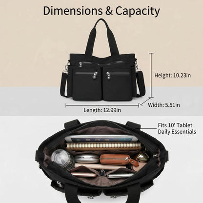 Lamprod Crossbody Aesthetic Tote Bag with zipper Shoulder Messenger School Bag Work Large multi pocket Tote Bag for Women Nylon Purse Casual Travel Handbag Commuter Tote(Black