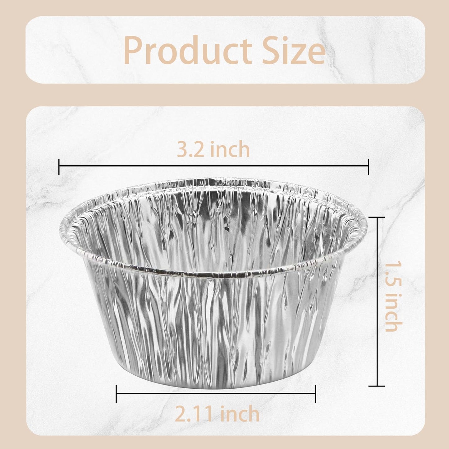 Aluminum Foil Baking Cups 150 Pcs, VIHOYOM 4 Oz Disposable Ramekin Aluminum Cupcake liners, Silver Foil Baking Cups Muffin Liners for Egg Tart, Baking, Cupcake, Pudding, Appetize