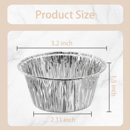 Aluminum Foil Baking Cups 150 Pcs, VIHOYOM 4 Oz Disposable Ramekin Aluminum Cupcake liners, Silver Foil Baking Cups Muffin Liners for Egg Tart, Baking, Cupcake, Pudding, Appetize