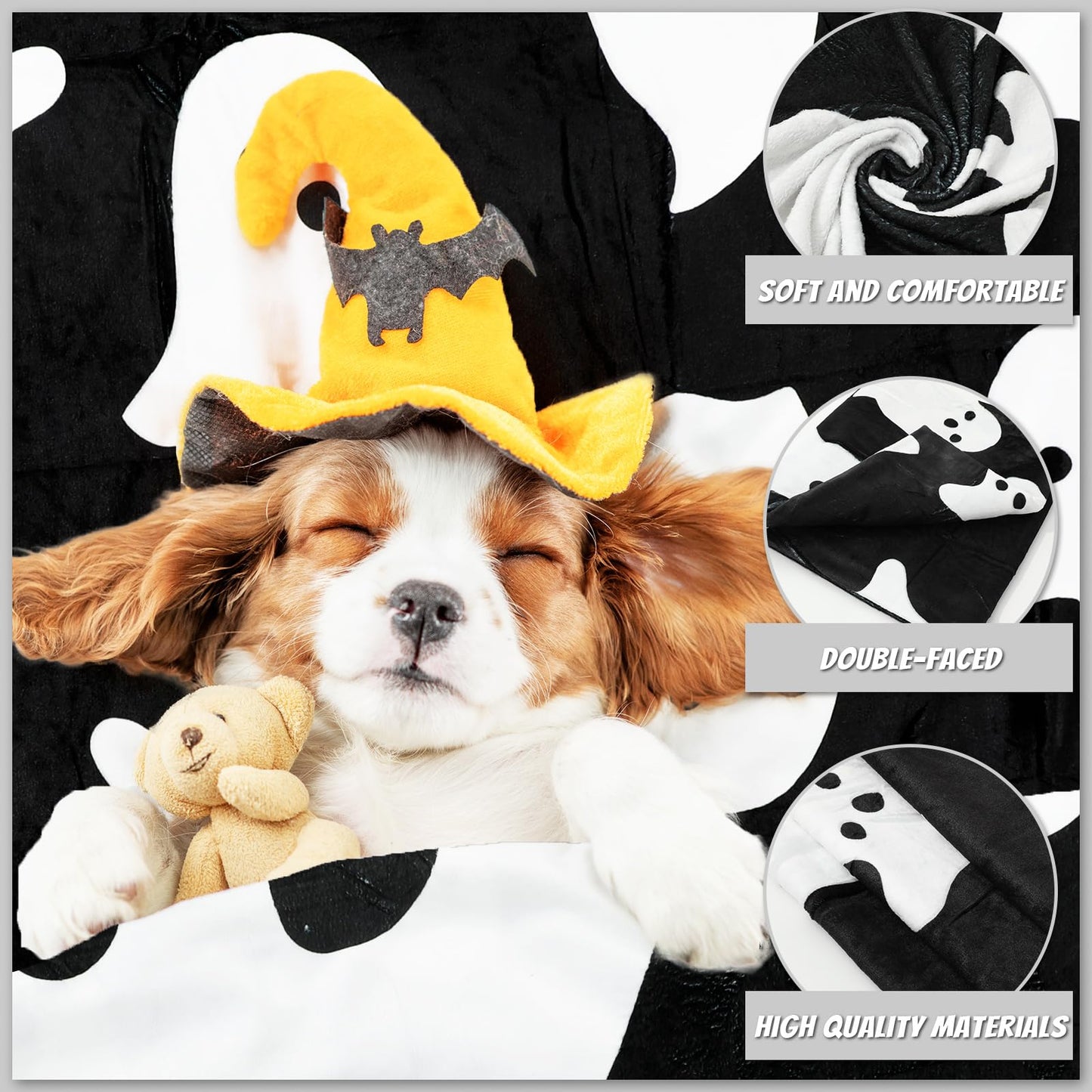 JarThenaAMCS Halloween Ghost Fuzzy Blanket Black White Cute Ghost Boo Throw Blanket Double-Sided Soft Cozy Flannel Blankets for Party Home Bed Sofa Couch, 50 x 60 Inch