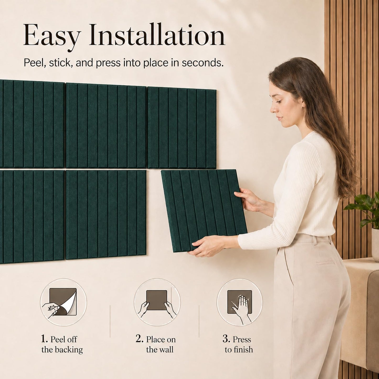 Baysola Stripe Felt Bulletin Board Panels 48 x 36 Inch Self Adhesive Wall Tiles Cork Board Alternative for Office Classroom Photos Notes 12 Pack