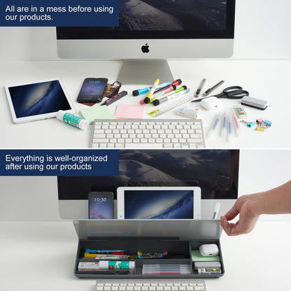 TSJ OFFICE Desktop Whiteboard Dry-Erase-Board - Computer Keyboard Stand White Board Surface Pad with Drawer, Desk Organizers with Accessories for Office, Home, School Supplies - Complete Grey