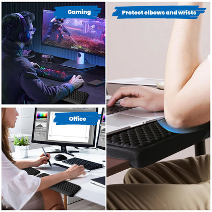 Arm Rest for Desk, L-Shaped Memory Foam Elbow Pads with Non-Slip Base, 2-Piece Ergonomic Desk Edge Cushion & Wrist Rest for Computer Keyboard, Office and Home Use