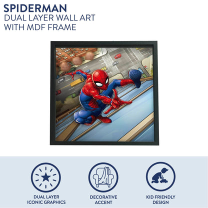Idea Nuova Marvel Spiderman Childrens Dual Layer Wall Hanging Art Décor,MDF Frame, 16"x16"